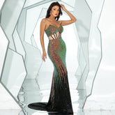 Robe de soirée longue à paillettes, sans manches, dos nu, robe de demoiselle d'honneur
